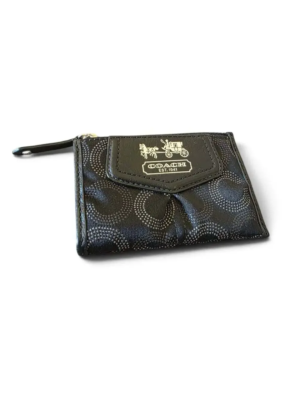 Coach Signature C Coin Purse Key Pouch Black Horse Carriage Logo Vintage Y2K